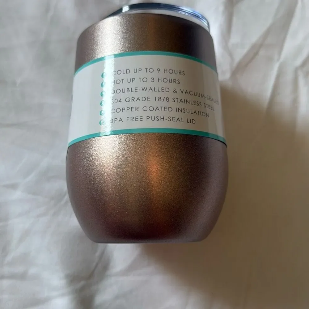 NWT Swig bronze‎ 12oz stemless wine glass tumbler with lid stainless steel